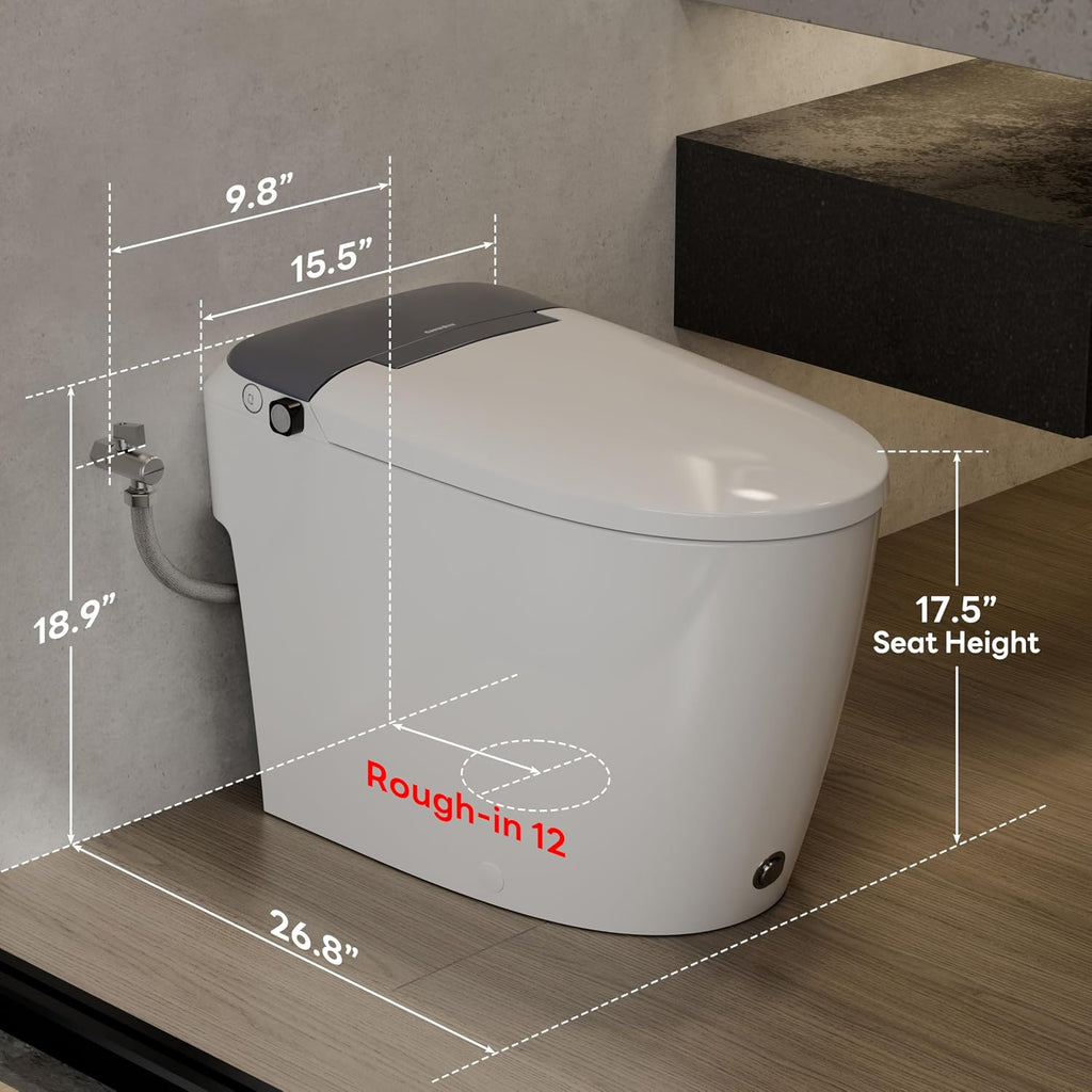 CASTA DIVA CD-W10V Non-electric Elongated Smart Toilet with Bidet, Map Flush 1000 Grams,ADA Comfort Height,Built-in Air Pressure-Assisted System for Power Flush,Soft Open and Close, 1.0GPF
