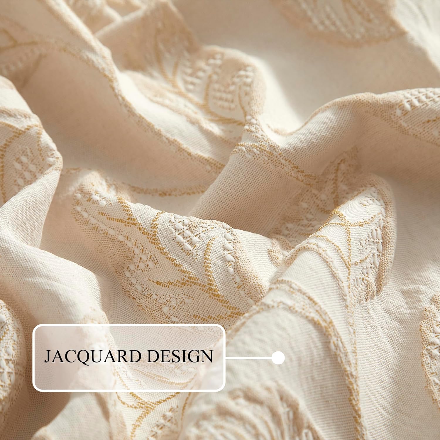 Stratford Park 3D Jacquard Leaves Polyester Comforter Set, 7 Piece Beige Gold Queen Size Bedding Set, All Season Bedding, Matching Pillows, Shams, Bed Skirt