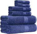 Amazon Basics 6-Piece Fade-Resistant 100% Cotton Towel Set, Soft and Absorbent, 2 BathTowels, 2 HandTowels, 2 Washcloths, Navy Blue (Pack of 6)