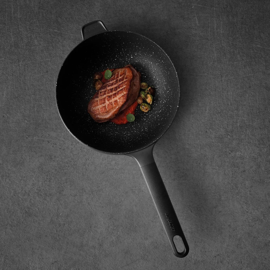 BergHOFF GEM Non-stick Cast Aluminum Stir-Frying Pan 10' 3.0 qt. Black Stay-cool Handle, Hanging Loop Ferno-Green, PFOA Free Coating Induction Cooktop Fast Heating