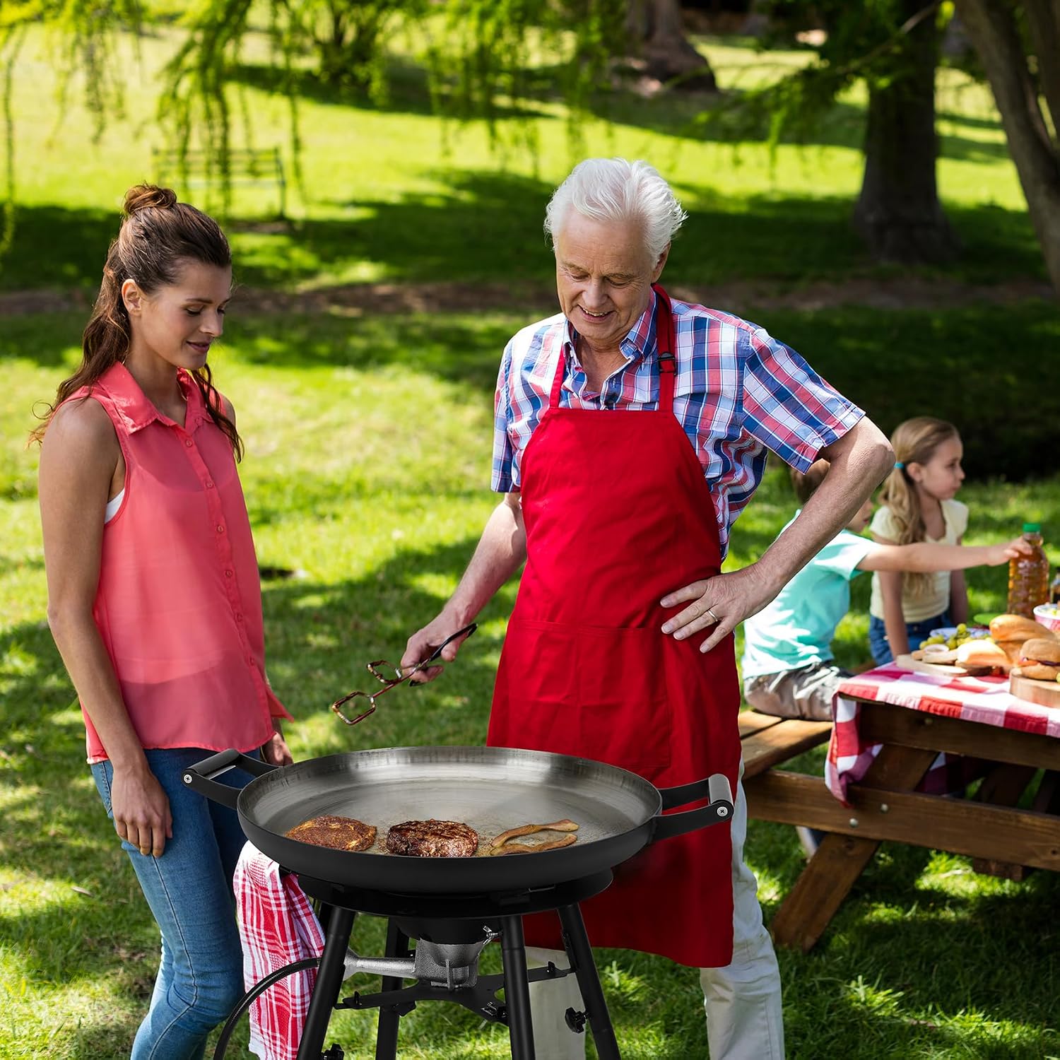 ONLYFIRE GRILLS Propane Paella Burner Stand Set with 21' Paella Pan, Outdoor Gas Stove Cooking Kit, Portable Gas Burner with Wok for Backyard Camping Tailgating RV, 4FT Hose, 60000BTU, GS300