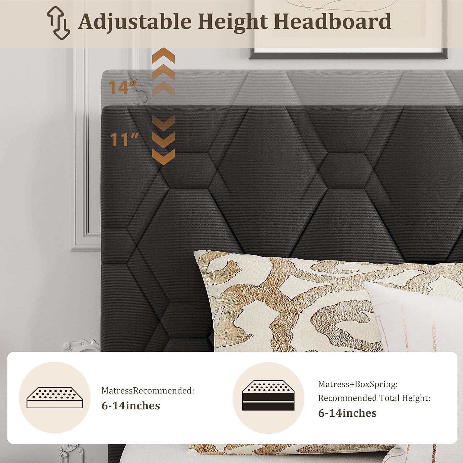 GarveeHome King Size Platform Bed Frame with Upholstered Headboard and Wooden Slats Support, Upholstered Mattress Foundation/No Box Spring Needed/Easy Assembly, Grey