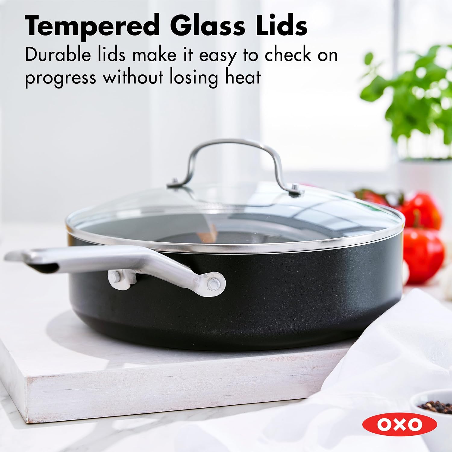 OXO Agility Series 10 Piece Cookware Pots and Pans Set, Ceramic Nonstick PFAS-Free, Induction, Skillets,Saucepans,Lids,Even Heating,Stainless Steel Handles,Chip-Free Rims,Dishwasher & Oven Safe,Black
