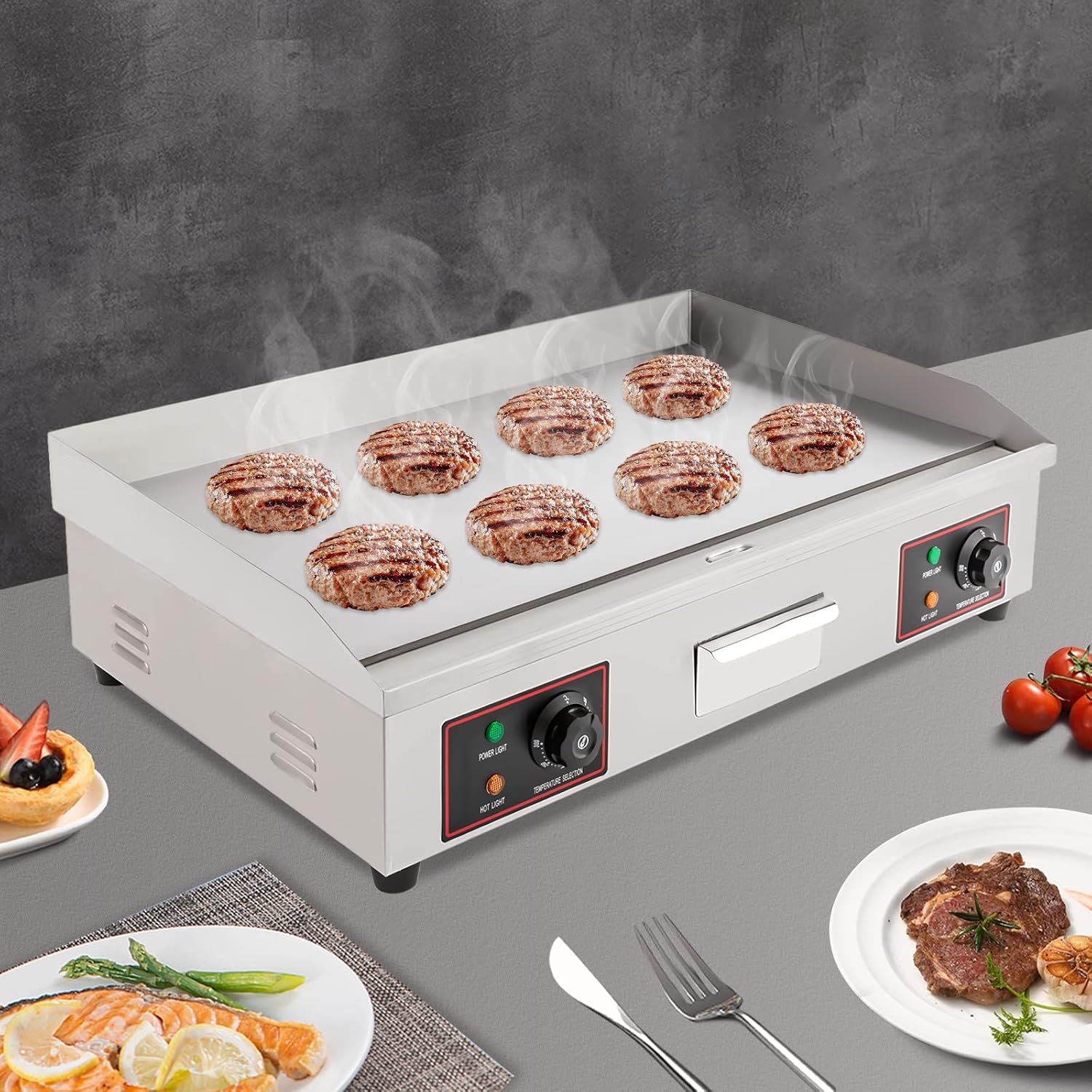 30' Commercial Electric Griddle 3000W 122°F-572°F Precise Thermostatic Control Stainless Steel Non-Stick Countertop BBQ Grill for Restaurant and Kitchen, Ideal Gift 110V