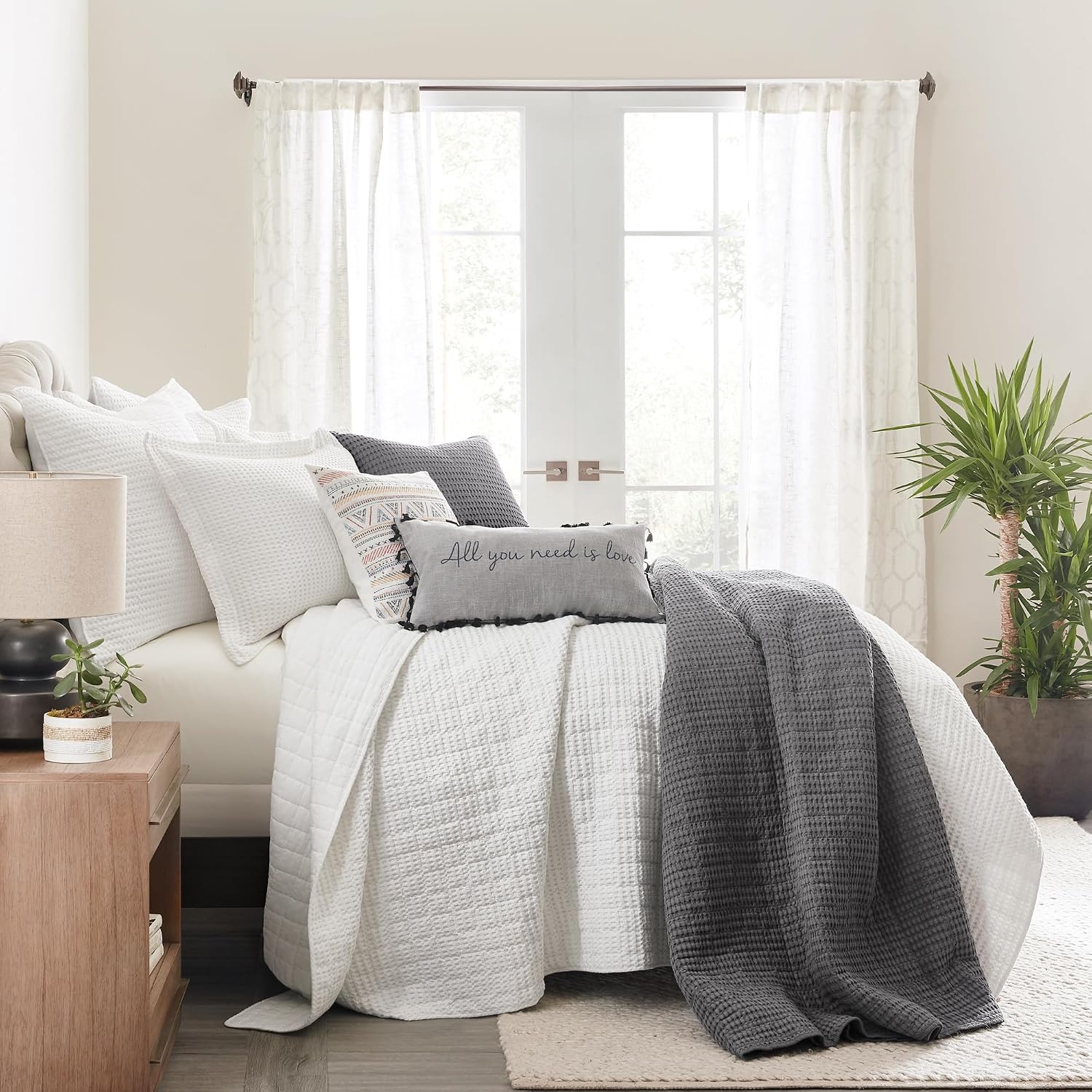 Levtex Home Mills Waffle King/Cal King Quilt Set (106x92in) with 2 Pillow Shams (36x20in) - Charcoal - 100% Cotton King Size Quilt Bedding Set - Lightweight, Soft, Pre-Washed