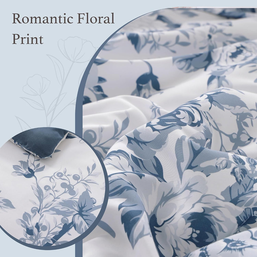 BLOOMHAVEN Oversized King Comforter Set -7 Pieces Floral Rain Washed Bedding Set for All Seasons, Bed in a Bag with Botanical Flowers Comforter, Sheets, Pillowcases & Shams