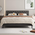 BarnFurin King Size Platform Bed Frame, Fabric Upholstered Bed with Button Tufted Headboard, Adjustable Headboard Design, Easy Assembly, No Box Spring Required, Dark Grey
