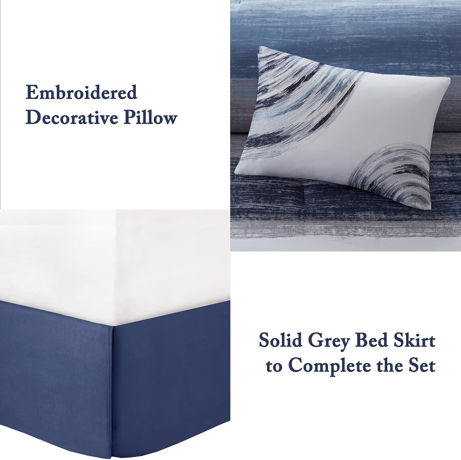 Madison Park Essentials King Comforter Set, Bed in a Bag, Watercolor Print Coastal Comforter & Chambray Cotton Sheet Set, All Season Bedding Set, Saben, Navy King (104 in x 92 in) 9 Piece