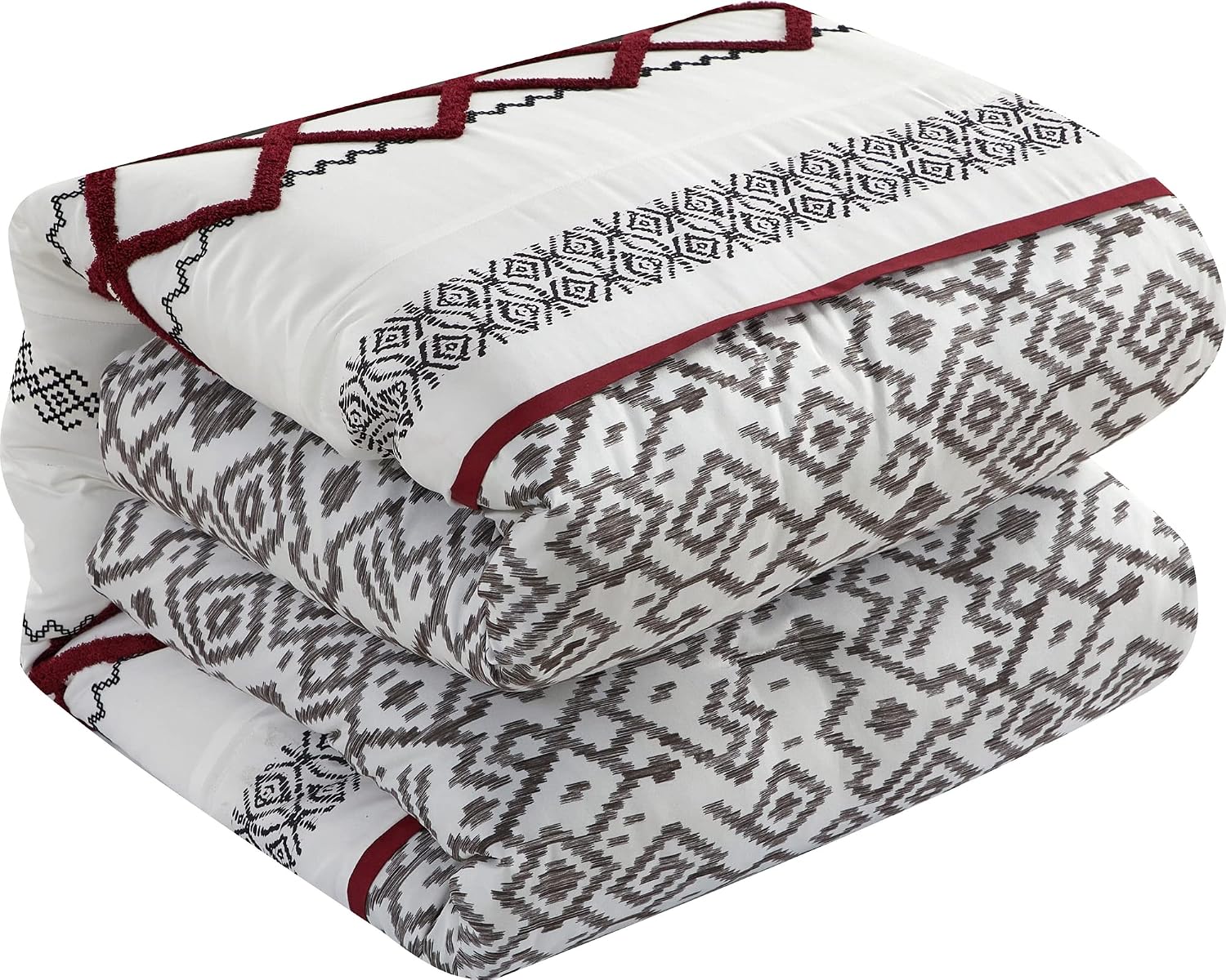 Grand Avenue White Red Comforter Set King Size, 7 Piece Terry Embroidery All Season Bedding Set, Bedskirt, Pillows & Shams
