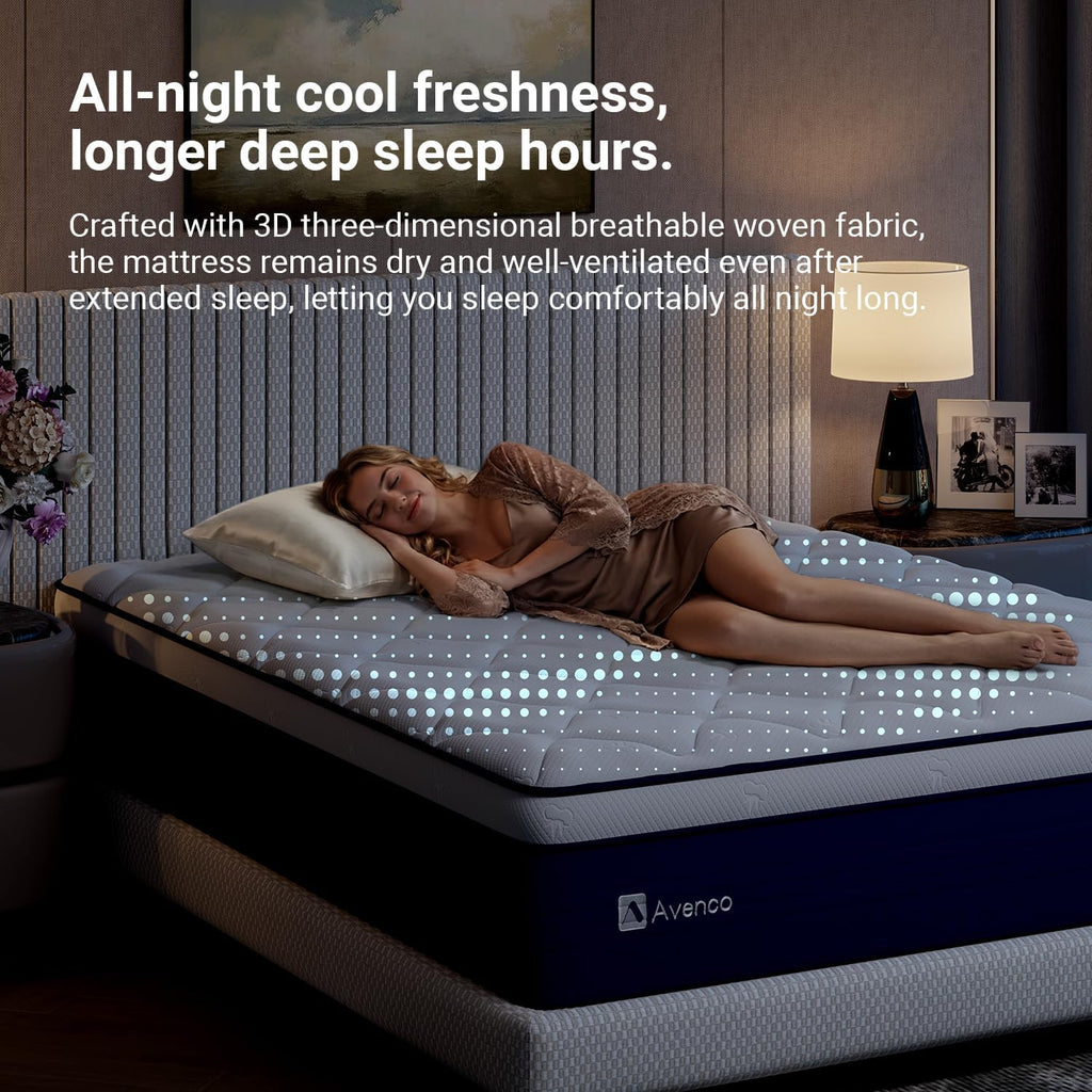 Avenco 14 Inch Queen Mattress in a Box, Hypoallergenic & Back Pain Relief, Hybrid Queen Size Mattresses with Smarts Coils, Fiberglass Free CertiPUR-US Certified Colchones No Box Spring Needed
