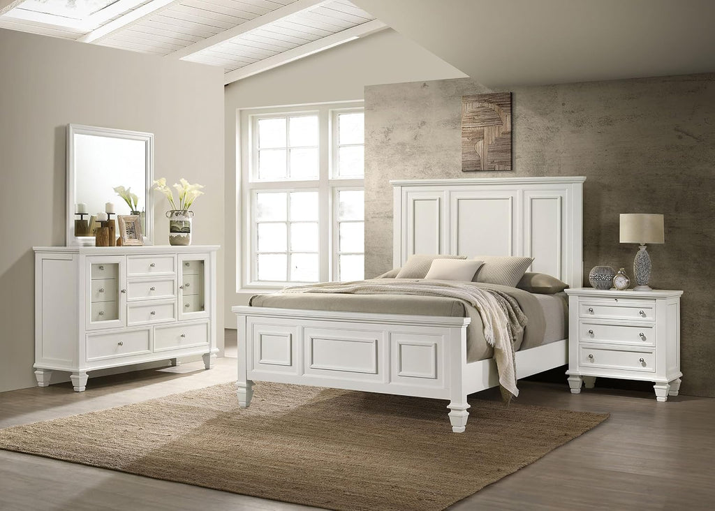 Coaster Home Furnishings Sandy Beach Coastal 4-Piece Bedroom Set Eastern King Size Panel Bed Frame 63-inch Headboard Cream White 201301KEN-S4