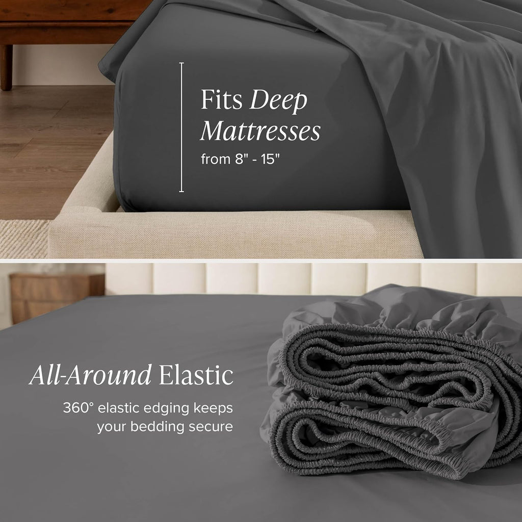 Bare Home 100% Organic Cotton Split King Sheet Set - Crisp Percale Weave - Lightweight & Breathable - Bedding Sheets & Pillowcases (Split King, Grey)