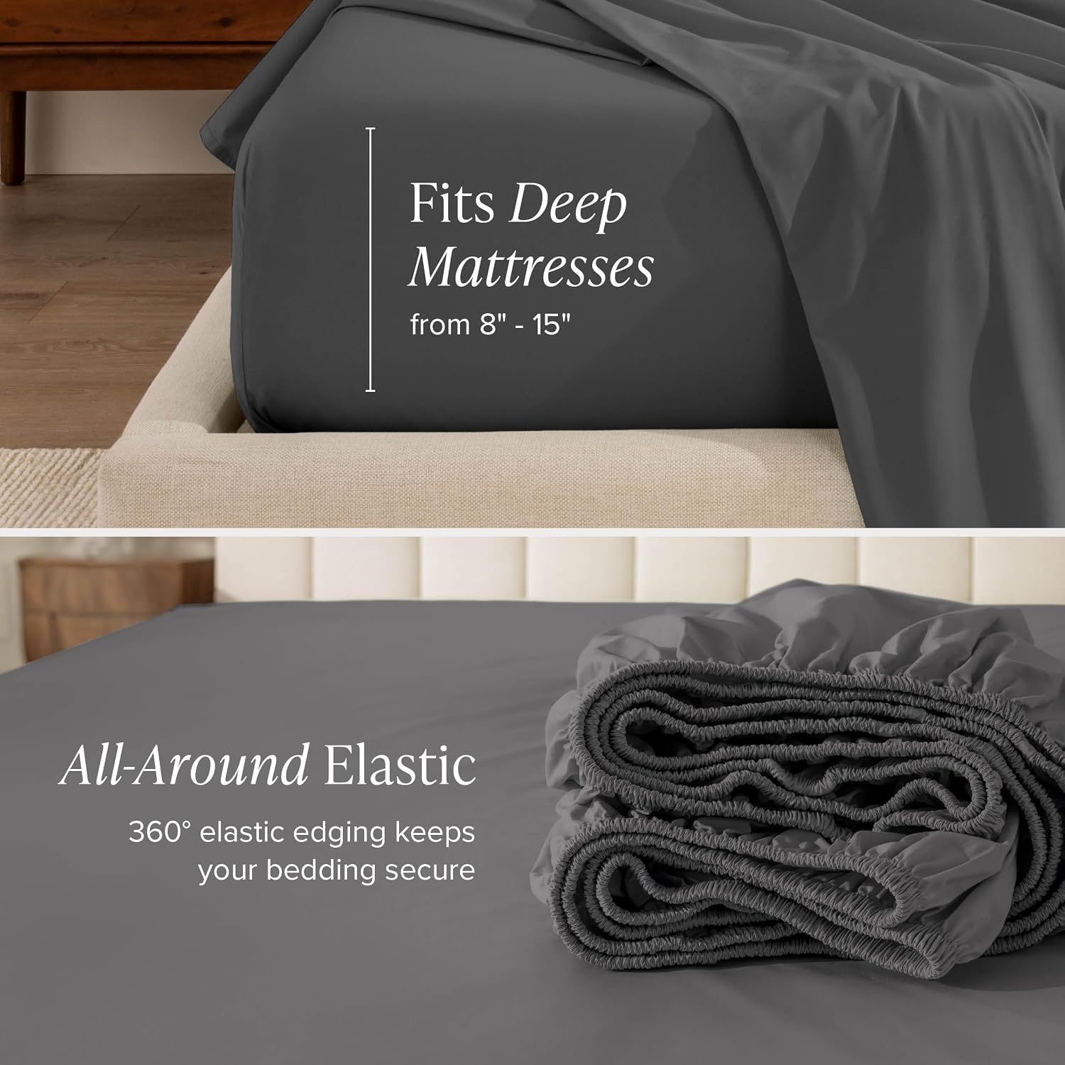 Bare Home 100% Organic Cotton Split Head Flex King Sheet Set - Crisp Percale Weave - Lightweight & Breathable - Bedding Sheets & Pillowcases (Split Head Flex King, Grey)