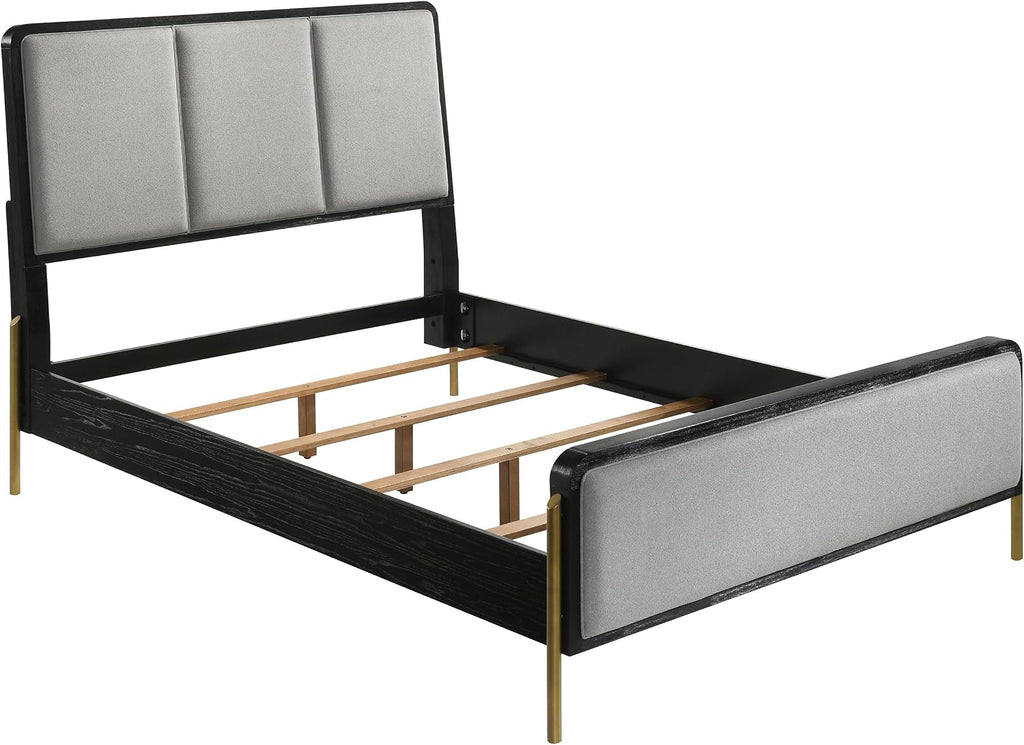 Coaster Home Furnishings Arini Coastal 5-Piece Bedroom Set Fabric Upholstered Eastern King Size Panel Bed Frame 56-inch Headboard Black and Grey 224331KE-S5