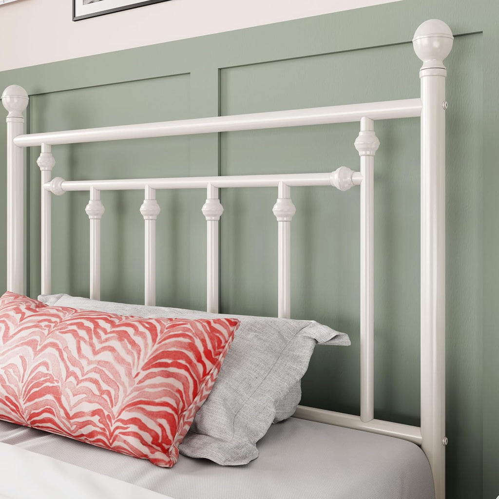 Allewie 14 Inch Twin Size Metal Platform Bed Frame with Victorian Vintage Headboard and Footboard/Mattress Foundation/Under Bed Storage/No Box Spring Needed/Easy Assembly/Noise Free/White