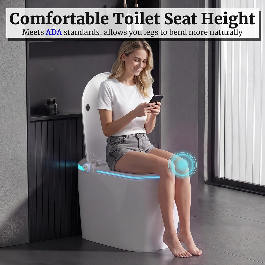 Smart Toilet with Tank, Electric Bidet Toilet with ADA Comfort Height Heated Seat, Auto Flush/Lid&Seat, Foot Sensor, UV-C light, Dryer One Piece Toilets with with Siphon Flush 1.28 GPF, MAP 1000g
