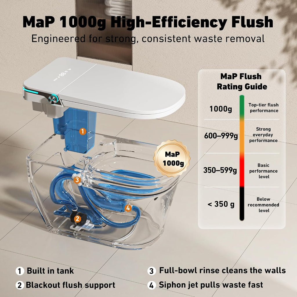 Smart Toilet with Bidet Built in by Onirap, ADA Comfort Height Toilet, Elongated Heated & Wider Seat Tank Built in with Powerful Flush, Auto Open/Close Lid, Warm Water Sprayer & Dryer, Night Light
