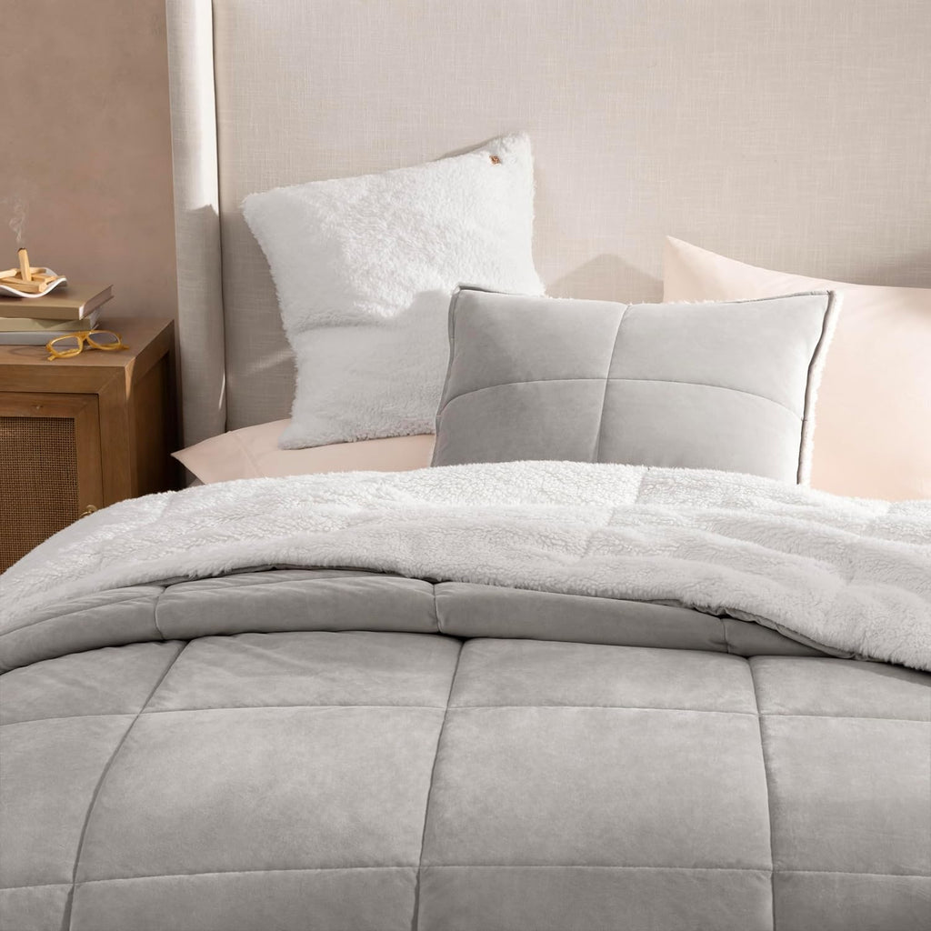UGG Blissful Queen Comforter Set with 2 Pillow Shams, Reversible Quilted Bed Comforter, Ultra Warm Winter Bed Set, Down Alternative Bedding, Full/Queen Size, Seal Grey