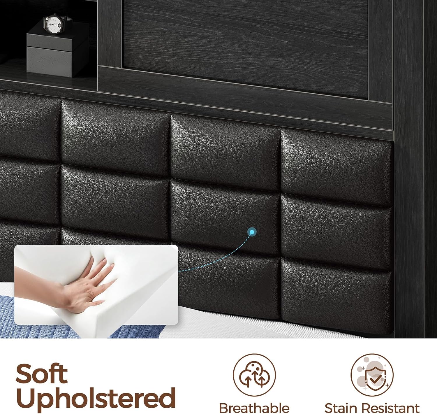 Rolanstar Bed Frame Twin Size with Charging Station, Bookcase Headboard Bed with LED Light and Sliding Doors, Platform Bed with Wooden Slats, No Box Spring Needed, Noise Free, Black