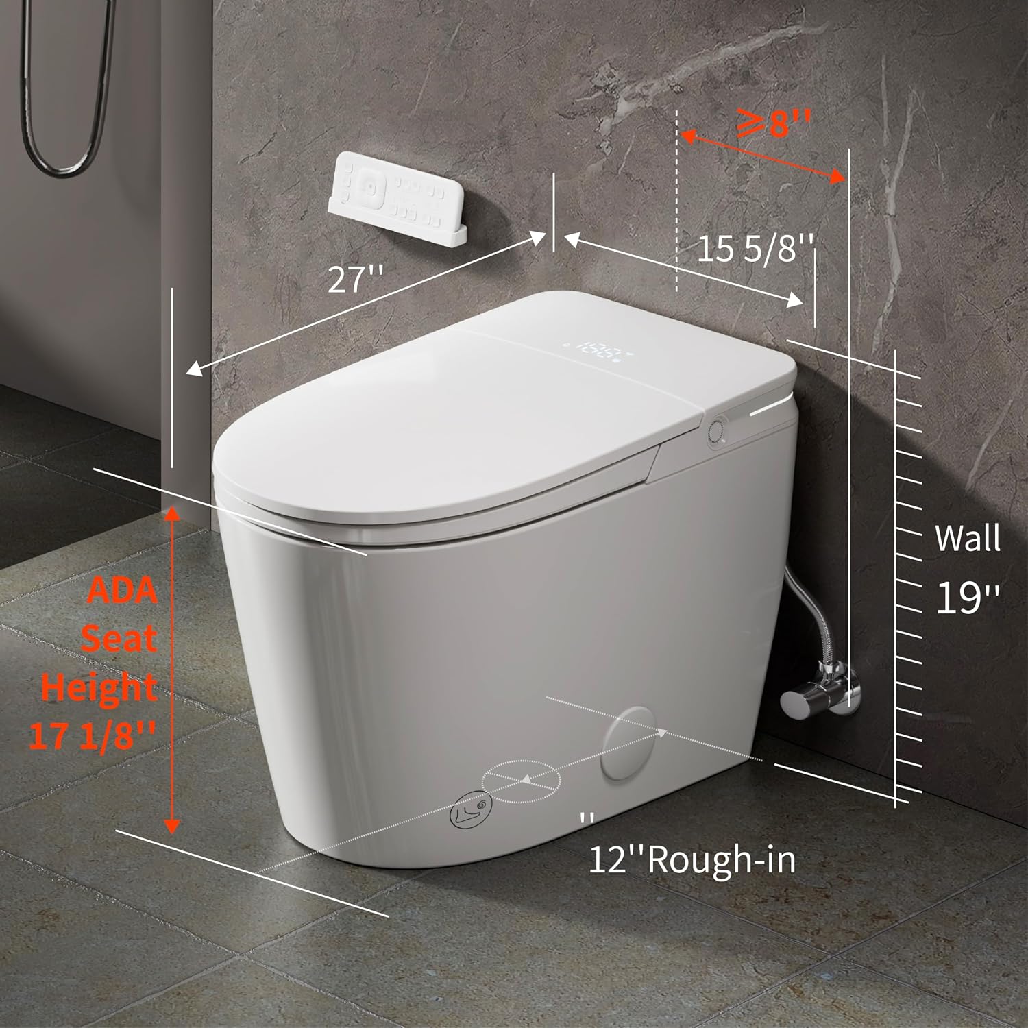 Luxury Smart Toilet, Bidet Toilet with Foam Dispenser, Auto Open/Close, MAP 1000g Powerful Auto-Flush, Warm Water/Dryer, ADA Chair Height Elongated Heated Seat, Deodorization