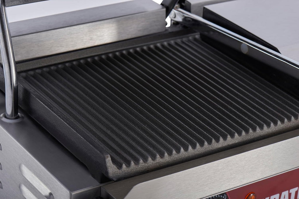 Kratos Commercial Electric Panini Sandwich Grill with Grooved Plates, 18.7' x 9' Cooking Surface, Commercial Countertop Panini Press, 120V, 3500W (29Y-023)
