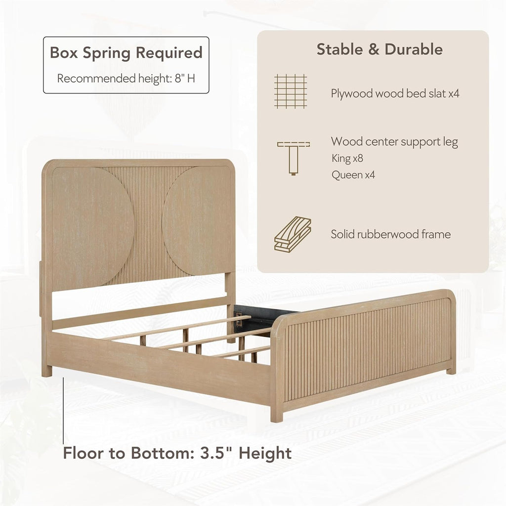 Furniture of America Tissen Modern Solid Wood 6-Piece Queen Bedroom Set with USB Ports, Reeded Panels, Curved Edges and Beveled Mirror, Box Spring Needed, Natural