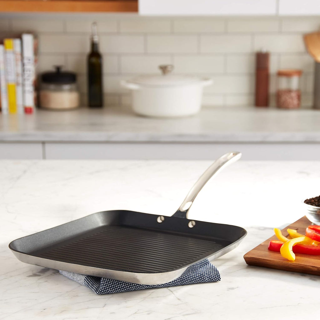 Viking Contemporary 3-Ply Non Stick Griddle Pan, 11 Inch Stainless Steel Nonstick Grill Pan, Dishwasher and Oven Safe, Induction Ready, Black