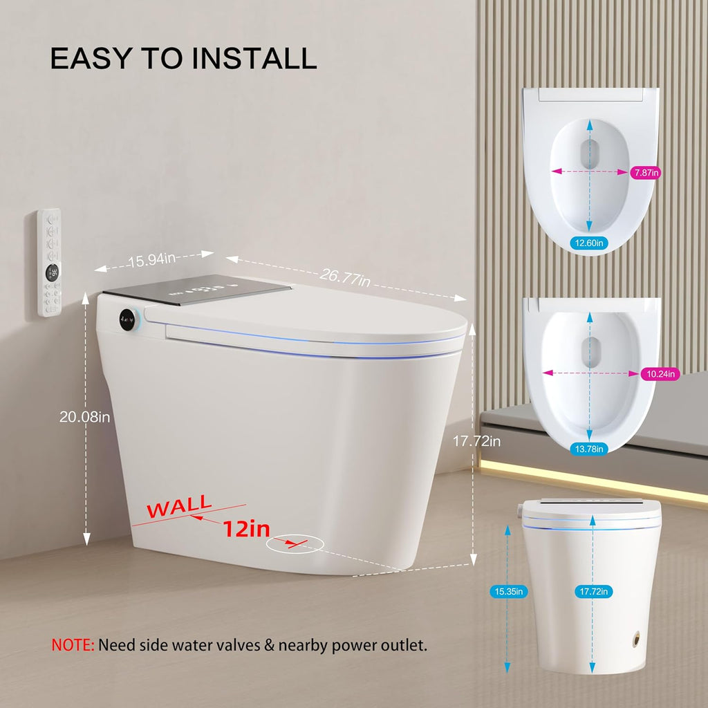 Smart Toilet with Bidet Built In, Heated Seat & Dual Auto Flush, Foot Sensor, Tankless Modern Elongated Electric Toilet with Warm Water Wash, Air Dryer, LED Display & 1000g MaP Flush, 1.28 GPF