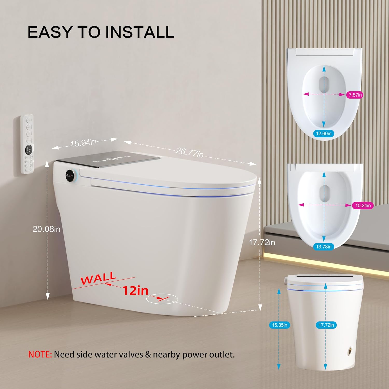 Smart Toilet with Bidet Built In, Heated Seat & Dual Auto Flush, Foot Sensor, Tankless Modern Elongated Electric Toilet with Warm Water Wash, Air Dryer, LED Display & 1000g MaP Flush, 1.28 GPF