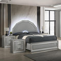 Furniture of America Santte Glam Solid Wood 3-Piece Bedroom Set with 7-Ray Headboard, Backlit LED, Metallic Scale Molding Trim, Felt-Lined Top Drawer, No Box Spring Needed, King, Metallic Gray