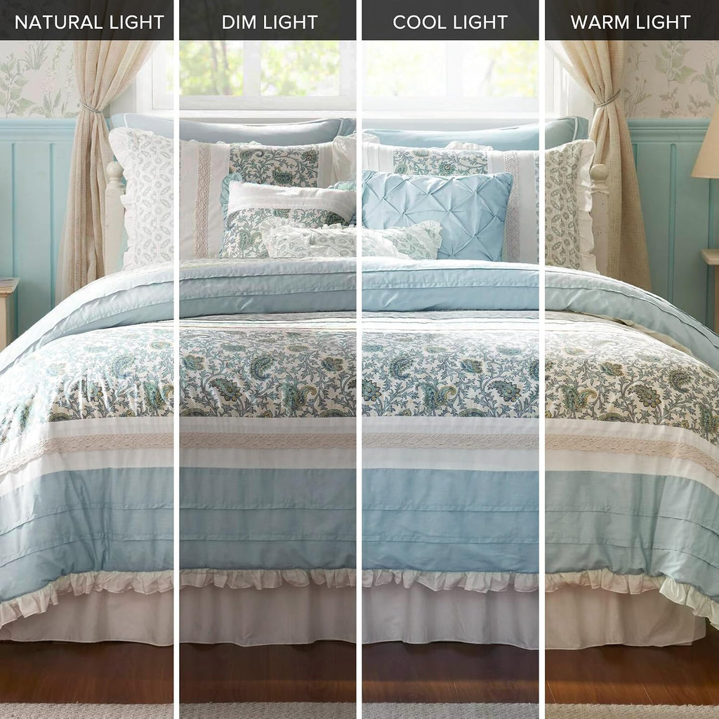 Madison Park Dawn 100% Cotton Shabby Chic Comforter Set-Modern Cottage Design All Season Down Alternative Bedding, Matching Shams, Bedskirt, Decorative Pillows, King(104'x92'), Aqua 9 Piece