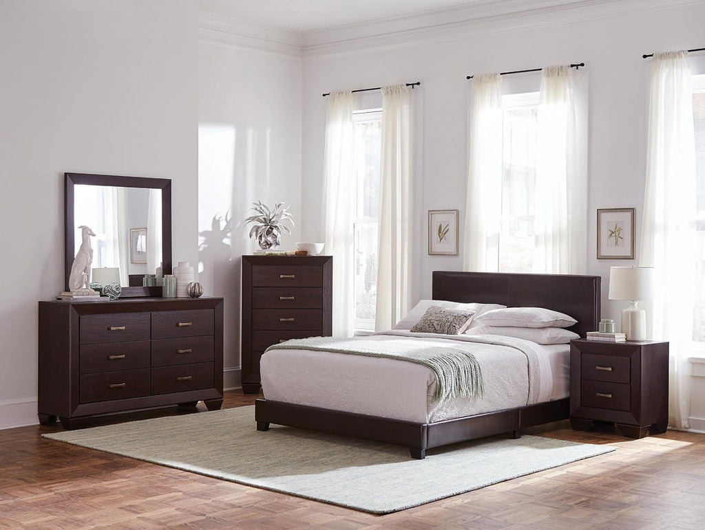 Coaster Home Furnishings Dorian Transitional 5-Piece Bedroom Set Leatherette Upholstered Twin Size Panel Bed Frame 46-inch Headboard Dark Cocoa 300762T-S5