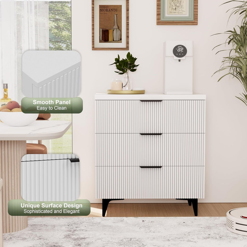 Royal Windsor Large Night Stand Fluted Nightstand with 3 Drawers, Side End Table with Storage, Modern Oversized Nightstands Bedside Table for Bedroom, White
