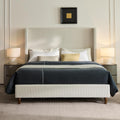 King Boucle Bed Frame with 54' Tall Headboard - Cream White Harper Wingback Upholstered Platform Bed Elegant Simplicity Bedroom Furniture Strong Mattress Wood Slats Support No Box Spring Needed