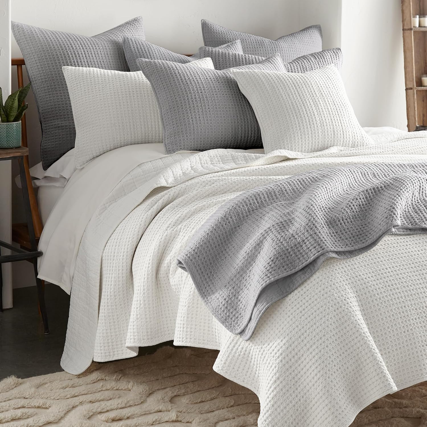 Levtex Home Mills Waffle King/Cal King Quilt Set (106x92in) with 2 Pillow Shams (36x20in) - Cream - Cotton Waffle King Size Quilt Bedding Set - Lightweight, Soft, Pre-Washed
