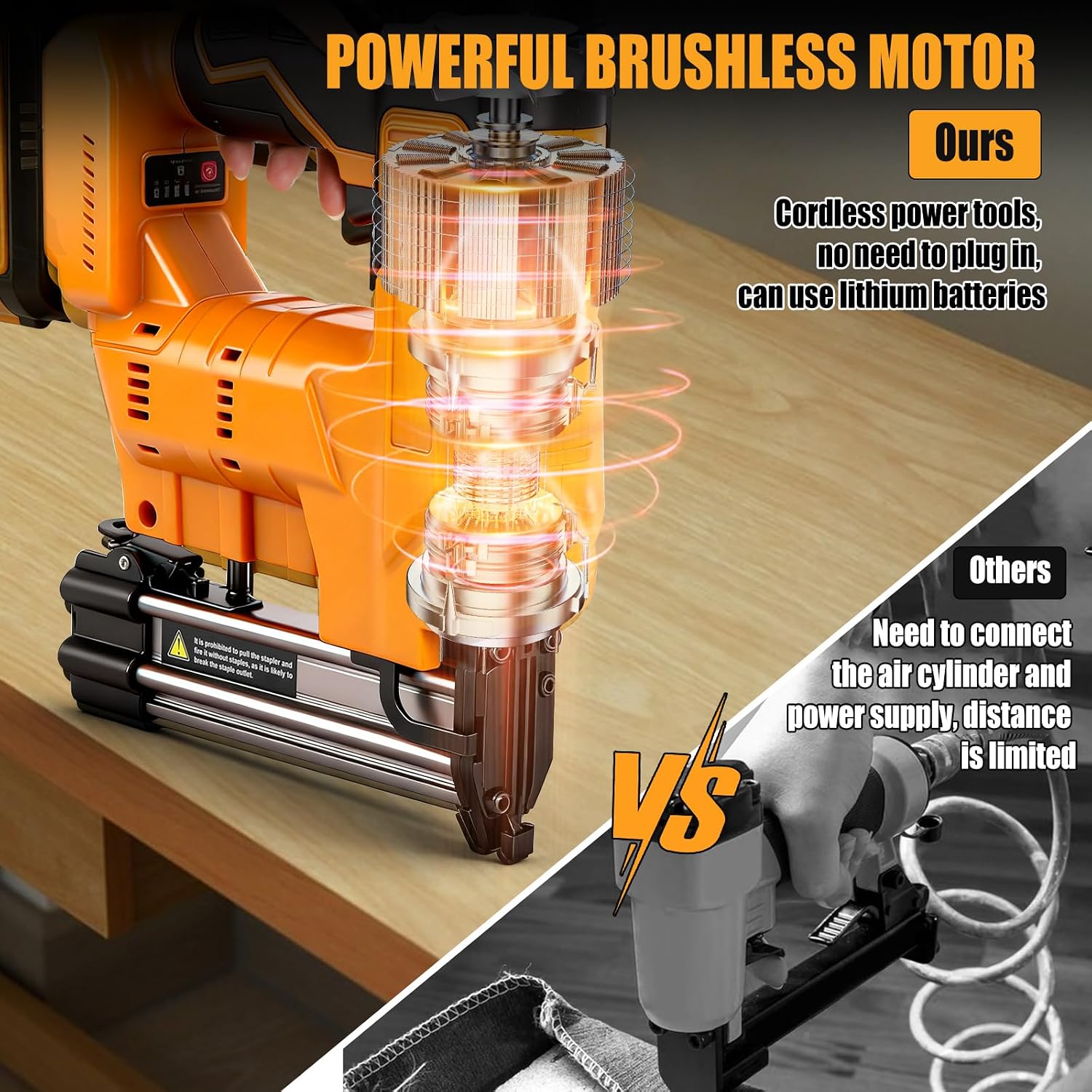 JOJOCY 18GA Cordless 2-in-1 Brad Nailer & Stapler for DeWalt 20V Battery, Powered Nail Gun with 1000 Silver Brad Nails & Gold Crown Staples, Ideal for Woodworking & Home Improvement