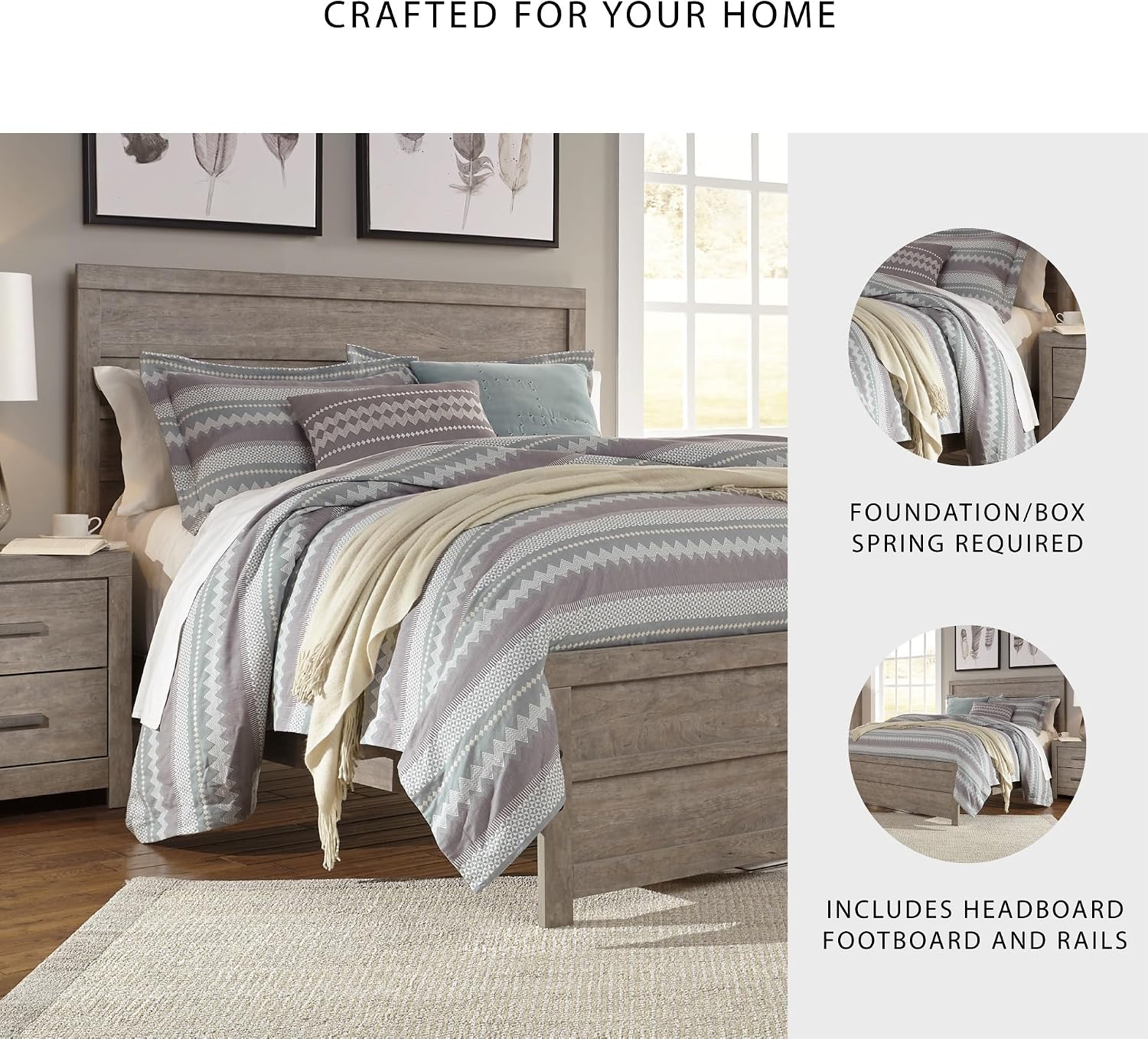 Signature Design by Ashley Culverbach Farmhouse Queen Panel Bed, Foundation or Box Spring Needed, Gray