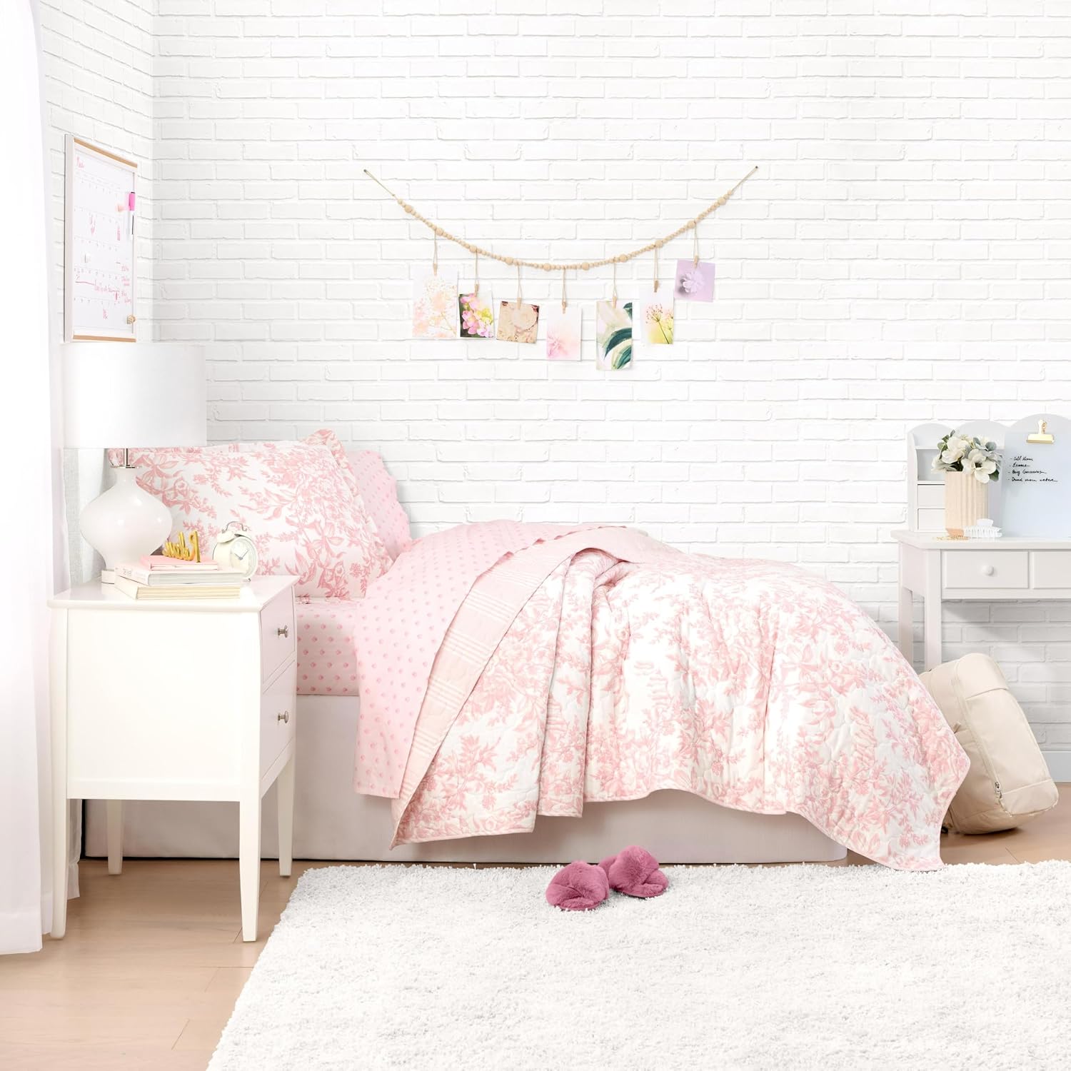 Laura Ashley - Twin Size Bedding Bundle, Reversible Quilt with Matching Pillowcases & Cotton Percale Sheet Set, Floral Bedding with a Crisp & Cool Feel (Pink)