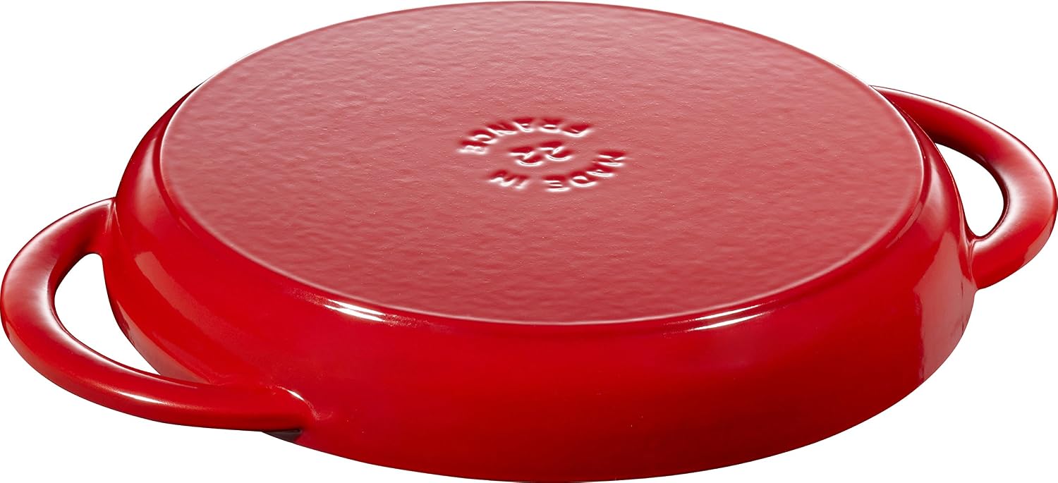 Staub Round 22 cm Grill Pan, Cast Iron, Cherry Red