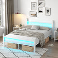 CollaredEagle Full Bed Frame with Headboard and Footboard, Metal Bed Frame with Charging Station and LED Lights, Under Bed Storage, No Box Spring Needed,Noise Free, White