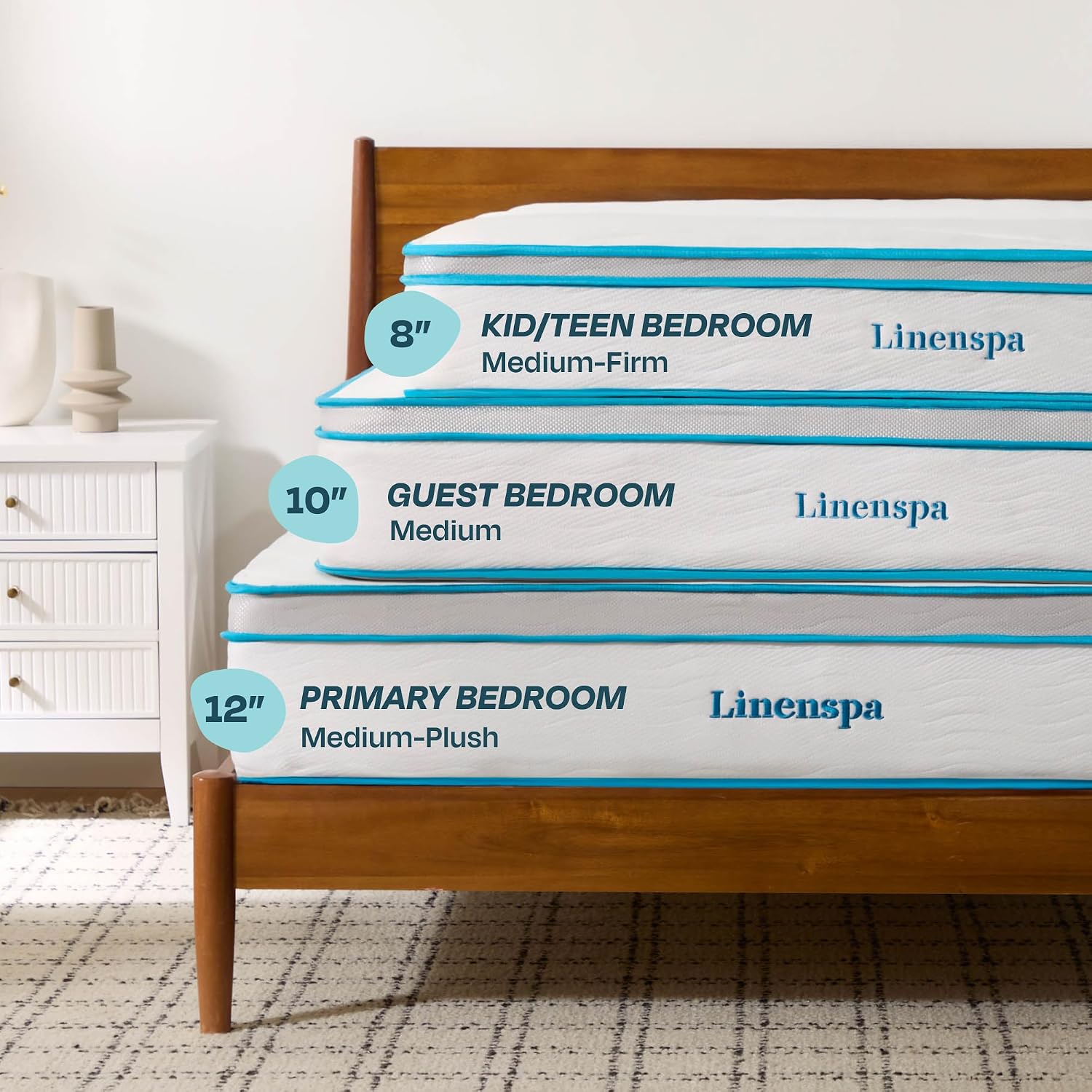Linenspa 12 Inch Memory Foam and Spring Hybrid Mattress - Medium Plush Feel - Bed in a Box - Pressure Relief and Adaptive Support - Breathable - Cooling - Primary Bedroom - Twin XL Size
