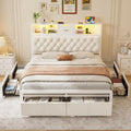 BTHFST Queen Size Bed Frame with 6 Storage Drawers and Headboard, Velvet Upholstered Queen Platform Bed with LED Lights & Charging Station, No Noise, No Box Spring Needed, Easy Assembly, Beige