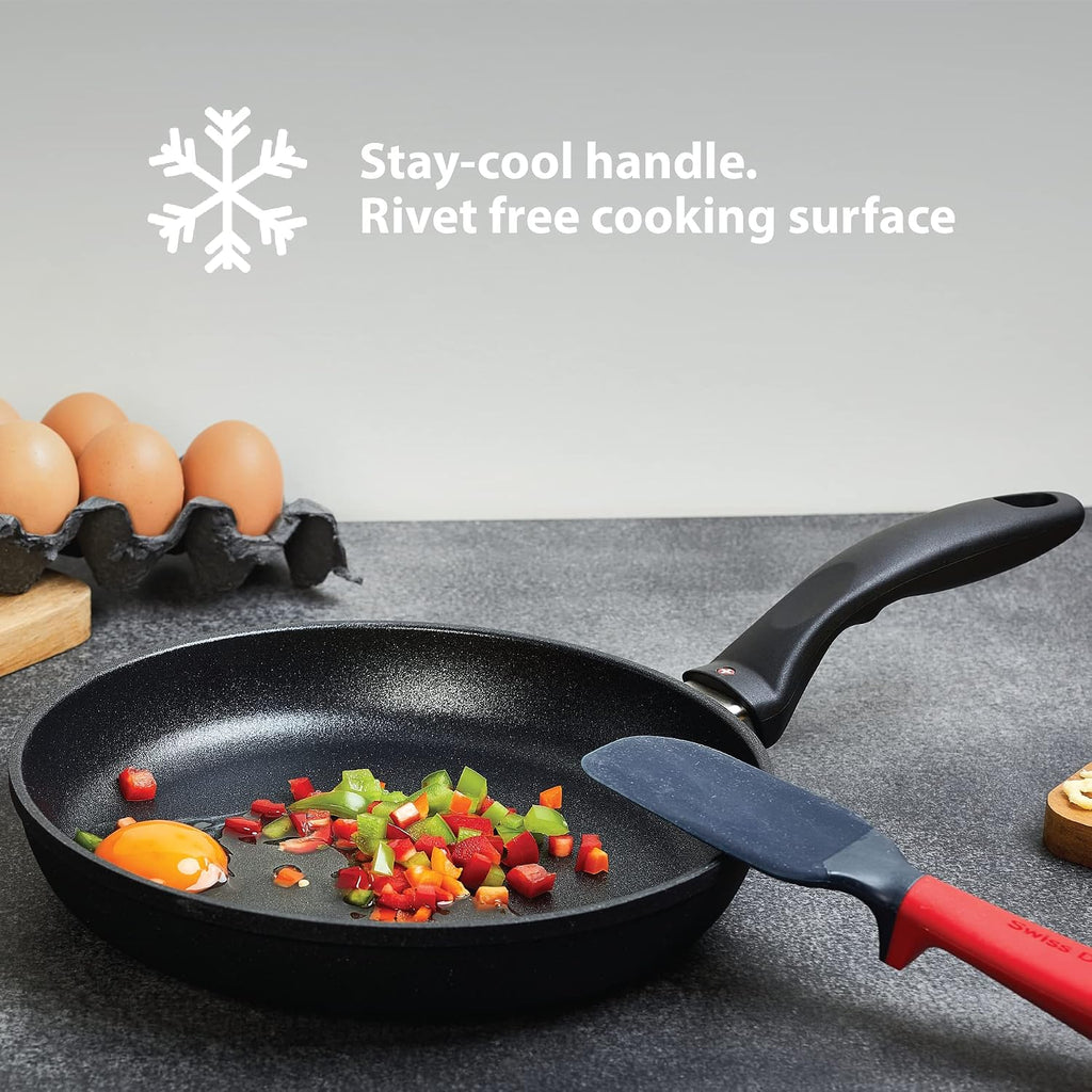 Swiss Diamond 9.5 Inch Nonstick Crepe Pan, Induction Compatible Diamond Coated Aluminum Nonstick Pan - Dishwasher Safe and Oven Safe Breakfast Pan, Grey