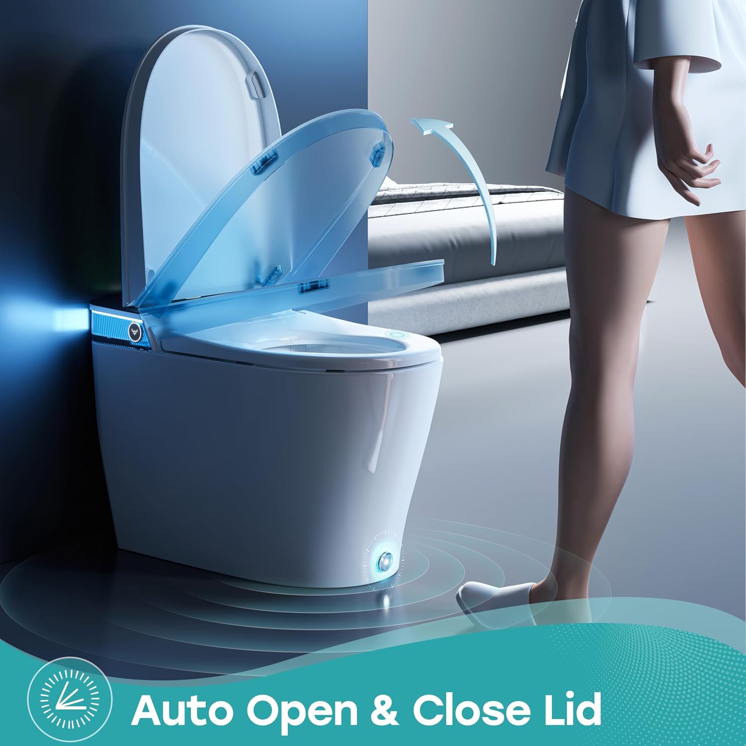 HOROW T38 Artistic Smart Toilet, Bidet Toilet with Powerful Flush, Auto Open/Close Lid, Instant Warm Water, Elongated Heated Seat, Dryer, Night Light, Deodorization