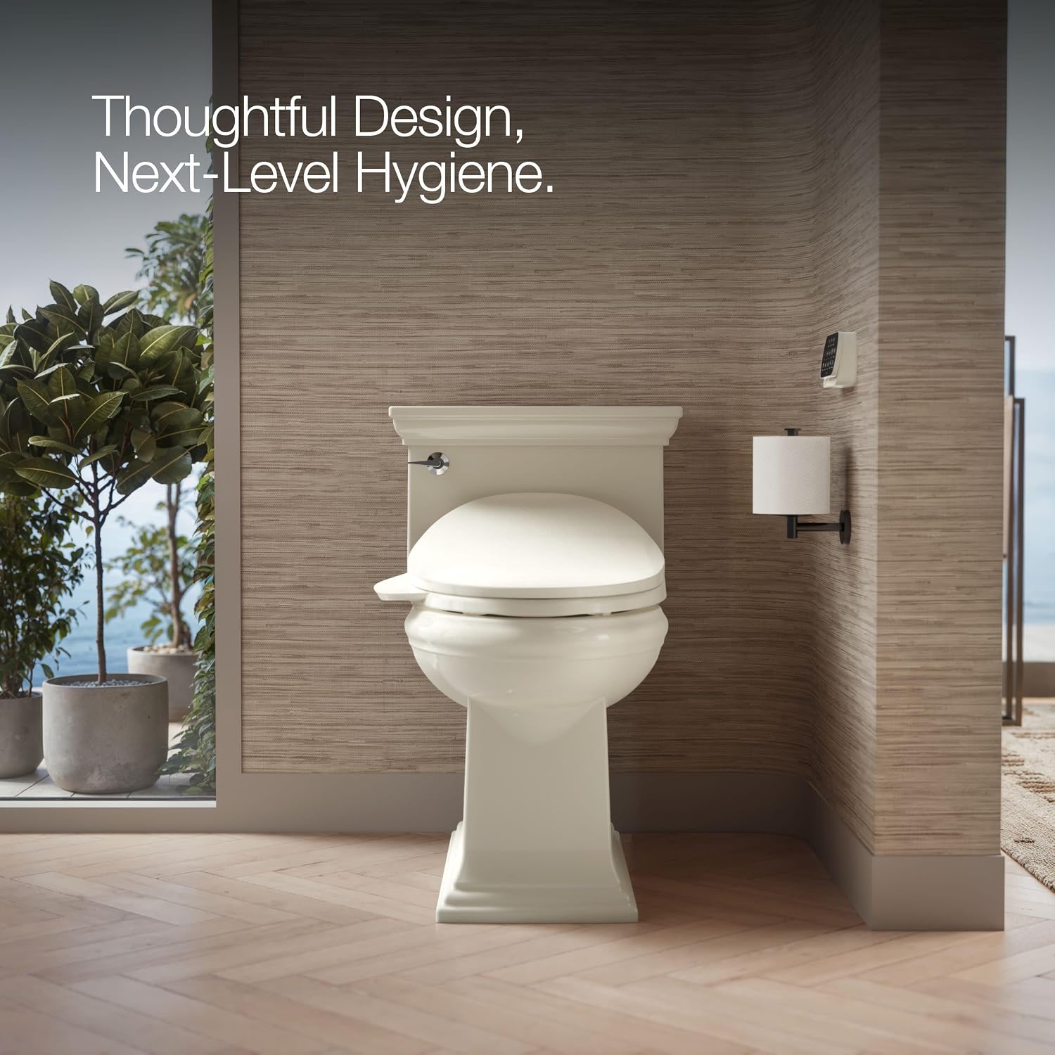 Kohler PureWash E750 Elongated Heated Bidet Toilet Seat, Touchscreen Remote Control, Biscuit, Quiet-Close Grip-Tight Lid, Self-Cleaning Wand, Warm Water Bidet, Adjustable Water Pressure, Nightlight