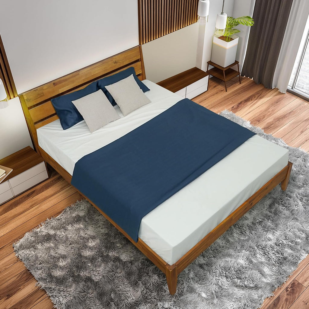 Acacia Emery Bed Frame with Headboard Solid Wood Platform Bed, King Size Bed Frame, Mid - Century Modern Wood Bed Compatible with All Mattresses, Easy Assembly, Non-Slip, Caramel.