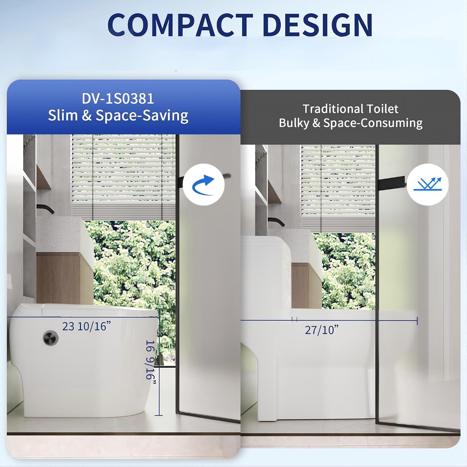DeerValley Compact Smart Toilet with Bidet Built In for Small Bathroom, Microbubble Wash Auto Flush Water Filter, Instant Heated Seat Dryer Deodorizer Modern Japanese One-Piece Toilet with Night Light