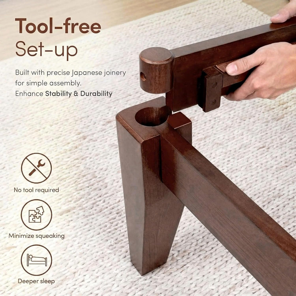 Thor Premium Solid Wood Bed Frame King, Japanese Joinery Bed Frame with Wood Slat Support, Platform Bed, No Box Spring Needed, Easy Assembly, Minimalist & Modern Style (Mahogany)