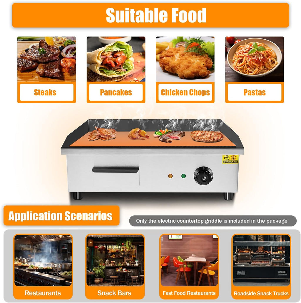 3000W Electric Countertop Griddle With Adjustable Temperature Control - 50-300℃/122-572℉ Stainless Steel Electric Grill Indoor