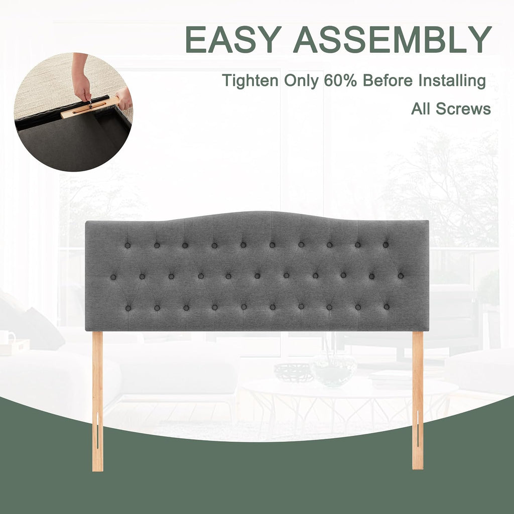 Huatean Home Tufted Upholstered Headboard King Size, Sturdy and Durable Solid Wood Bed headboard, Fabric Headboard Adjustable Height from 37' to 51', Modern Button Diamond Design Head Board, Grey